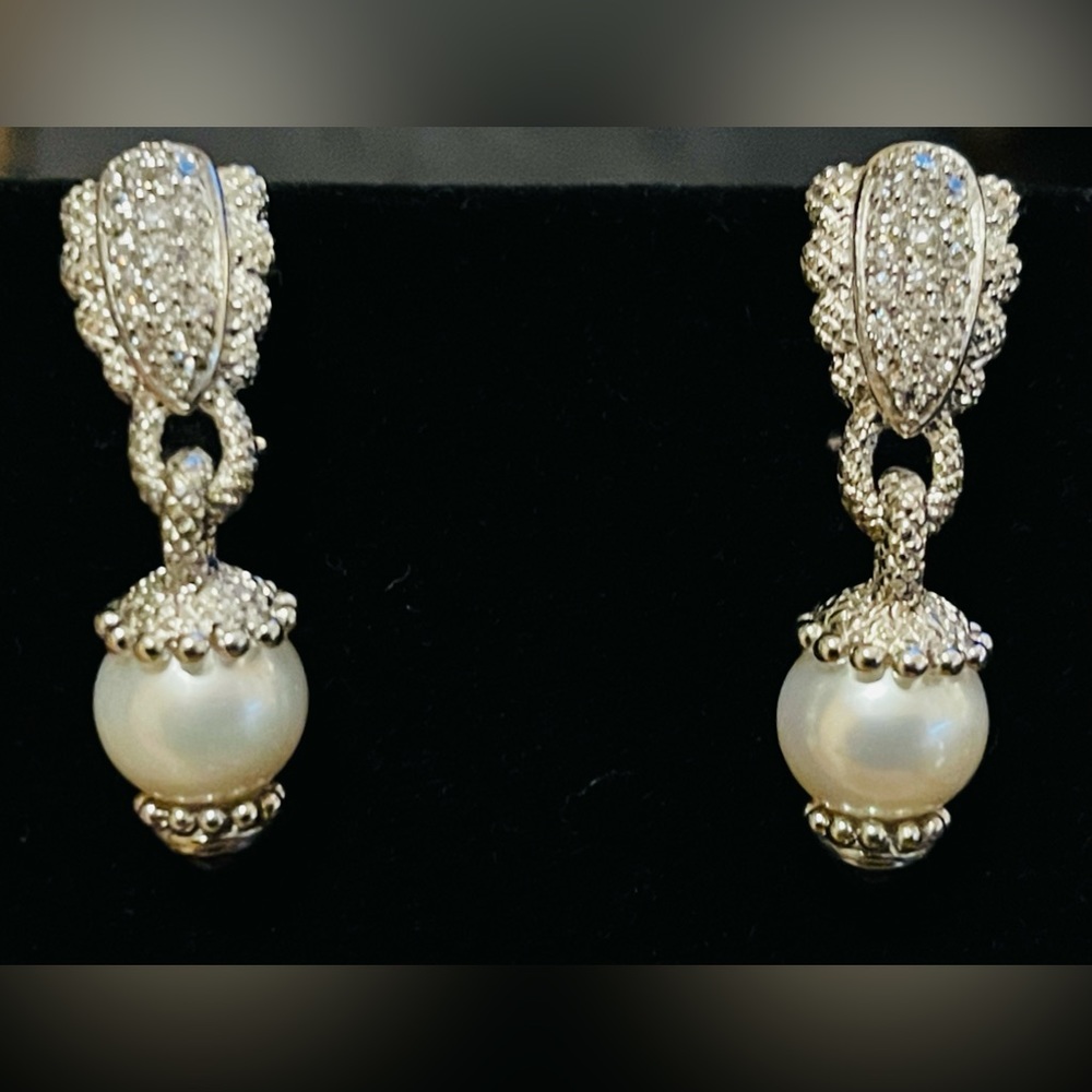 NWOT Judith Ripka Sterling Collection Pearl, Diamonique and Garnet Earrings